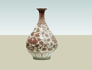 中式陶瓷花瓶草图大师模型，花瓶sketchup模型下载