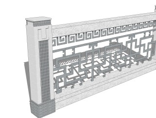 中式围墙栏杆SU模型，围墙栏杆SKB文件下载