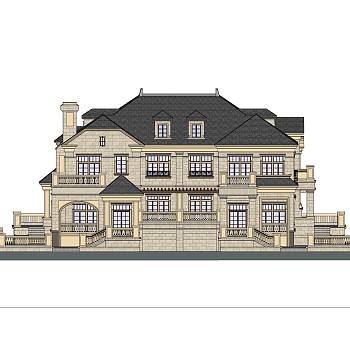 法式独栋别墅草图大师模型下载，sketchup别墅外观su模型分享