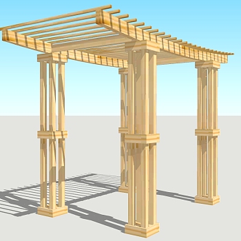 现代简约实木廊架草图大师模型，实木廊架sketchup模型下载