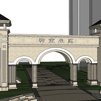 欧式小区大门入口su模型下载、小区大门入口草图大师模型下载