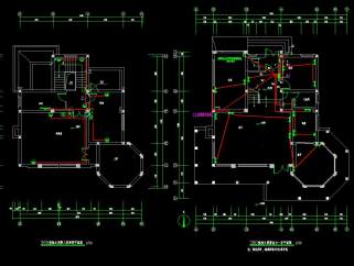 一栋2层砖混结构私家别墅电气设计CAD施工图，别墅电气施工CAD图纸下载