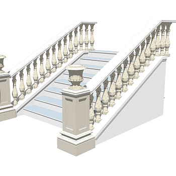欧式大理石单跑楼梯草图大师模型，大理石单跑楼梯sketchup模型免费下载