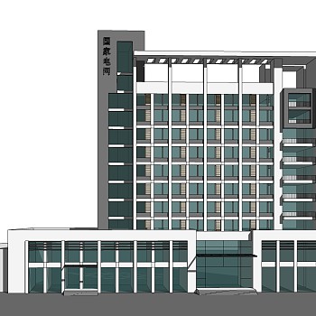 现代办公楼外观草图大师模型，办公楼外观sketchup模型免费下载