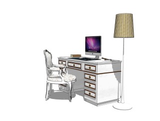 简欧书桌椅子组合su模型，书桌椅子sketchup模型下载
