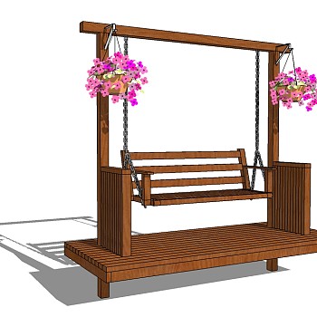 现代木质秋千su模型下载、秋千草图大师模型下载