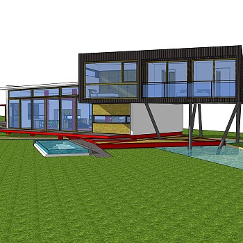 现代独栋别墅草图大师模型下载，别墅外观sketchup模型分享