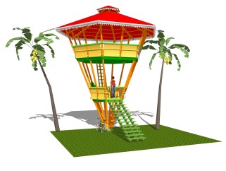 现代竹制观景台sketchup模型，观景台草图大师模型下载