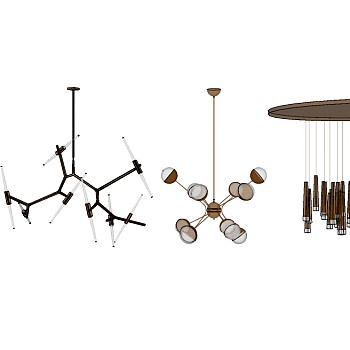 现代金属吊灯组合su模型，吊灯sketchup模型下载