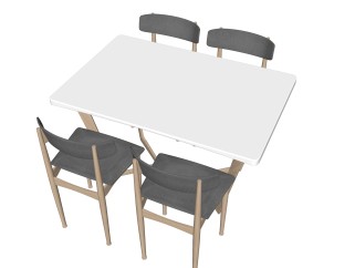 现代实木餐桌椅su模型，四人餐桌小餐桌草图大师模型下载
