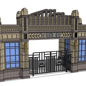欧式入口大门草图大师模型下载，入口大门skb模型分享