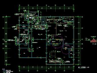 某小区水源热泵机房施工平面图，小区热泵机房CAD建筑图纸下载