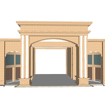 现代简约入口大门草图大师su模型，sketchup入口大门skp模型下载