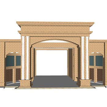 现代简约入口大门草图大师su模型，sketchup入口大门skp模型下载