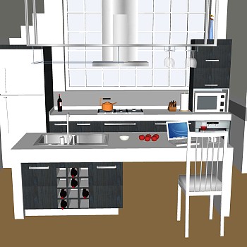 现代厨房柜免费su模型，厨房柜skp模型下载