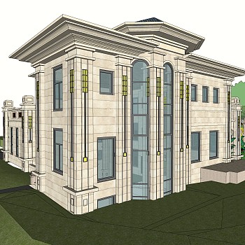 欧式独栋别墅草图大师模型，sketchup别墅su模型下载