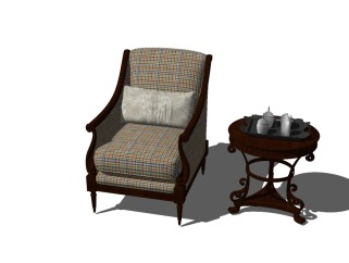 欧式布艺单人沙发sketchup模型下载，沙发草图大师模型