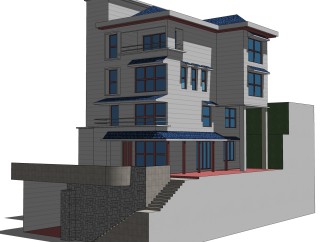 现代独栋别墅su模型免费下载，sketchup别墅草图大师模型