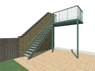 现代钢结构单跑楼梯草图大师模型，钢结构单跑楼梯sketchup模型免费下载