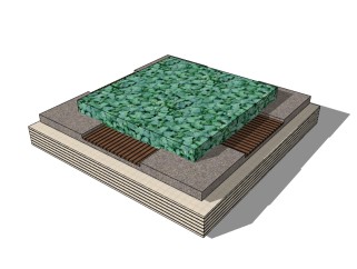 现代方形树池SU模型免费下载，树池坐凳skb模型分享