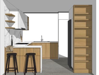 北欧岛型橱柜sketchup模型，厨房柜草图大师模型下载