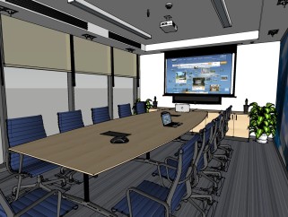 传统 会议室室内表现草图，会议室sketchup模型下载