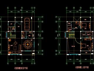 两层别墅CAD建筑施工图，别墅设计图纸下载