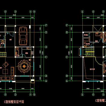 两层别墅CAD建筑施工图，别墅设计图纸下载