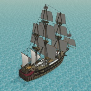 中式古代战船草图大师模型，战船sketchup模型