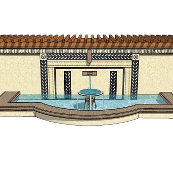 中式景观墙草图大师模型，景墙sketchup模型下载