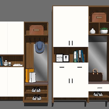 现代实木多功能鞋柜组合su模型，鞋柜草图大师模型下载