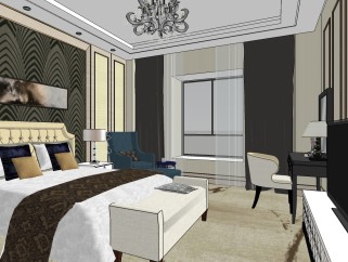 新欧式酒店客房SU模型，酒店客房sketchup模型下载