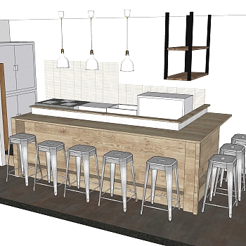 现代简约吧台sketchup模型，吧台草图大师模型下载
