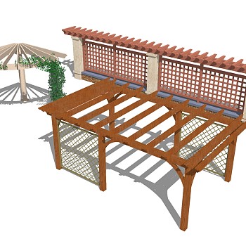 现代造型廊架组合草图大师模型，造型廊架组合sketchup模型下载