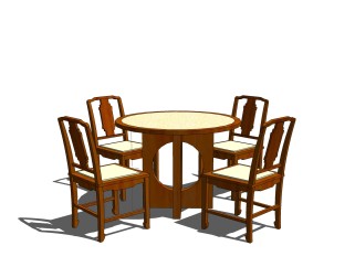 中式餐桌椅免费su模型，餐桌椅草图大师模型下载
