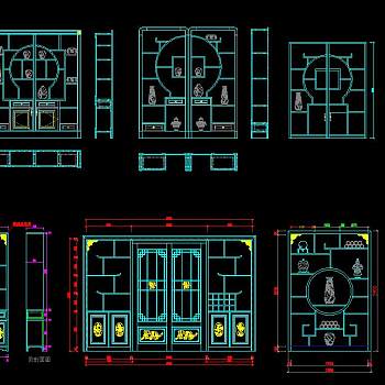 中式博古架博古柜装饰柜CAD图库，中式博古架CAD图纸下载