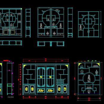 中式博古架博古柜装饰柜CAD图库，中式博古架CAD图纸下载