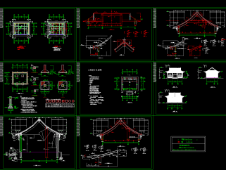 某地古庙框架结构三间大殿结构设计施工图，大殿CAD设计图纸下载