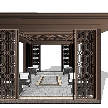 新中式凉亭 草图大师模型下载、新中式凉亭su模型下载