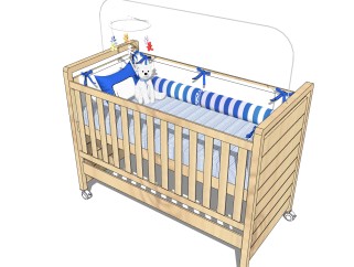 现代简约婴儿床草图大师模型，婴儿床skb文件下载