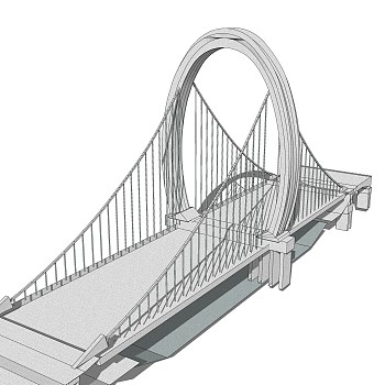 悬索桥设计草图大师模型下载，sketchup悬索桥su模型分享