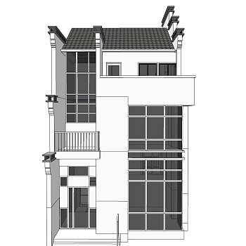 现代中式独栋别墅草图大师模型下载，独栋别墅sketchup模型