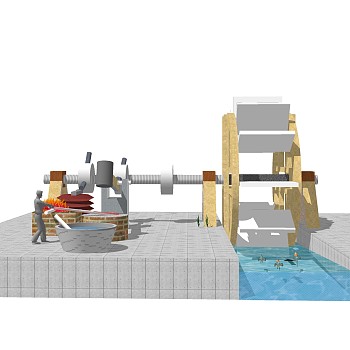 现代水车草图大师模型，水车sketchup模型免费下载
