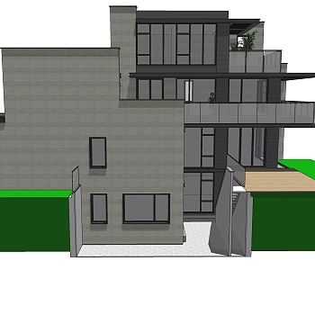 现代简约独栋别墅草图大师模型下载，独栋别墅sketchup模型