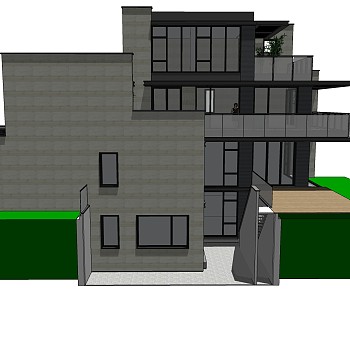 现代简约独栋别墅草图大师模型下载，独栋别墅sketchup模型
