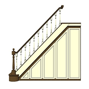 欧式单跑楼梯草图大师模型，单跑楼梯sketchup模型免费下载