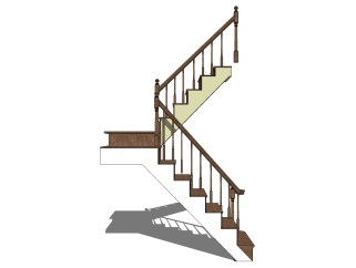 现代实木双跑平行楼梯草图大师模型，实木双跑平行楼梯sketchup模型免费下载