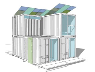 现代集装箱改造房sketchup模型，集装箱住宅草图大师模型下载