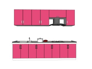 现代一字形橱柜sketchup模型，厨房柜草图大师模型下载