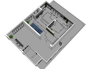 现代绿色技术产业展厅su模型，展厅草图大师模型下载